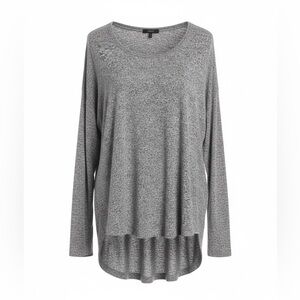 Quince Heathered Grey Knit Long Sleeve High Low Pullover Size Medium
